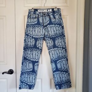 Ice Cream Bubble Denim Jeans Blue White High-rise Loose Fit Siz 30x30 Button Fly